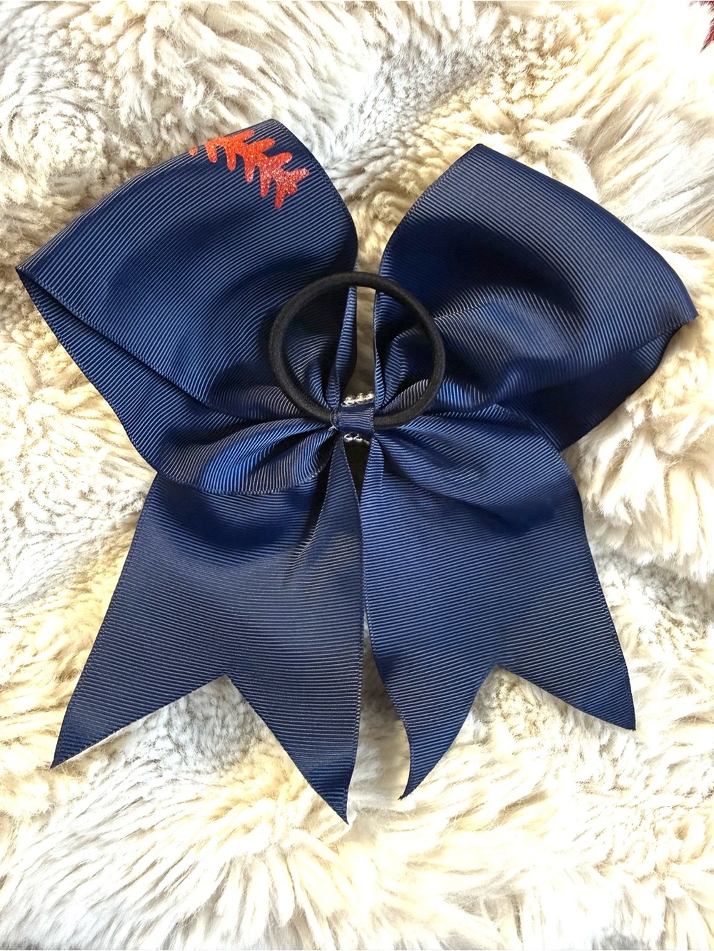 Custom Made Navy Blue Baseball Stitch Hair Bows - Picture 3 of 5